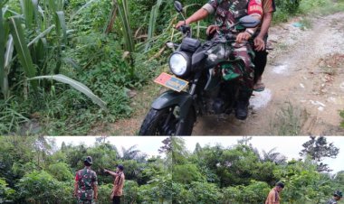 Gunakan Motor Dinas, Babinsa Kodim 0301/Pbr Laksanakan Patroli dan Sosialisasi Karhutla.