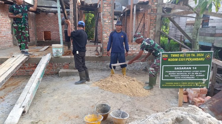 Peluh dan Keringat Membasahi Tubuh Para Satgas TMMD Reguler ke-120 Kodim 0301 Pekanbaru 