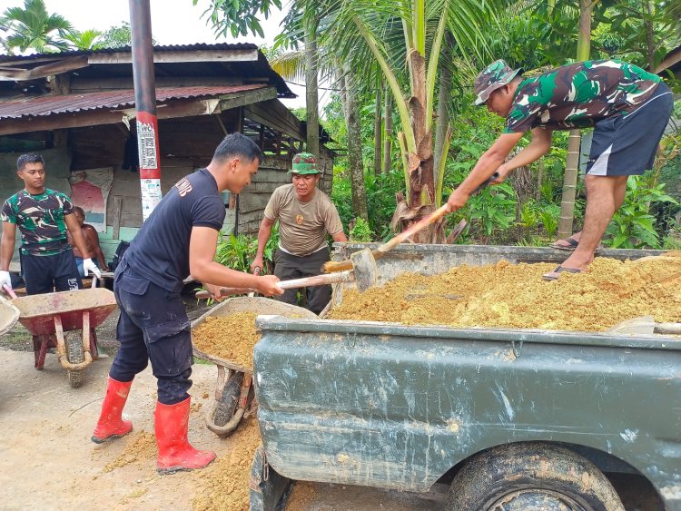 Tetap Semangat, Tim Satgas Terdiri TNI, Polri dan Masyarakat Gesah Pembagunan RTLH TMMD Kodim 0301 Pekanbaru 