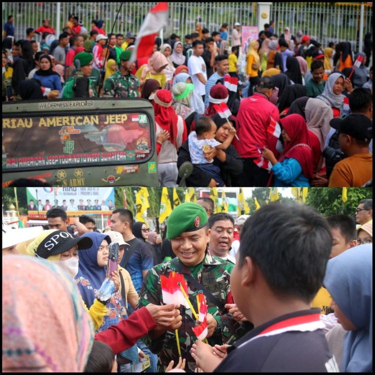 Kodim 0301/Pekanbaru dan Club Riau American Jeep Gelar Aksi Bagi-Bagi Bendera Merah Putih