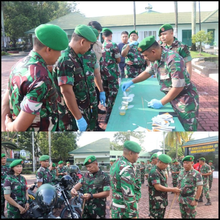 Dandim 0301/Pbr Laksanakan Pengecekan Kendaraan, HP dan Tes Urine Prajurit 