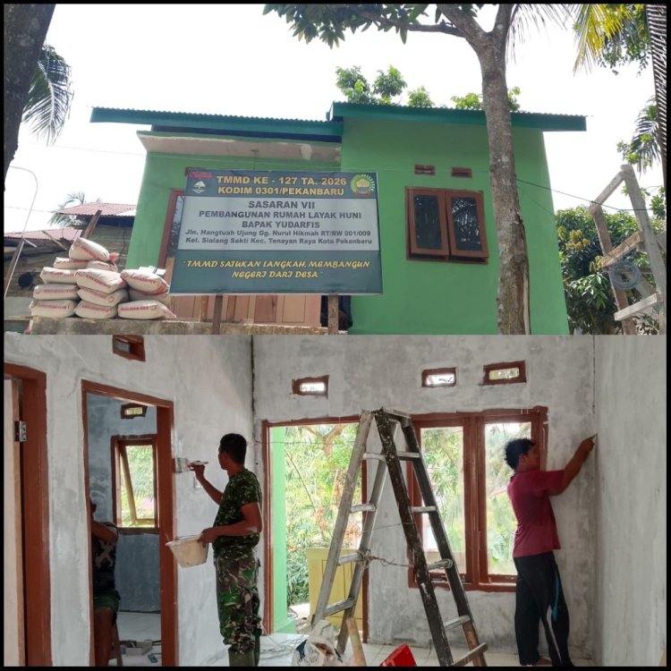Pembangunan RTLH Almarhum Bapak Yudarfis pada Program TMMD ke-127 Kodim 0301/Pekanbaru Capai 88 Persen