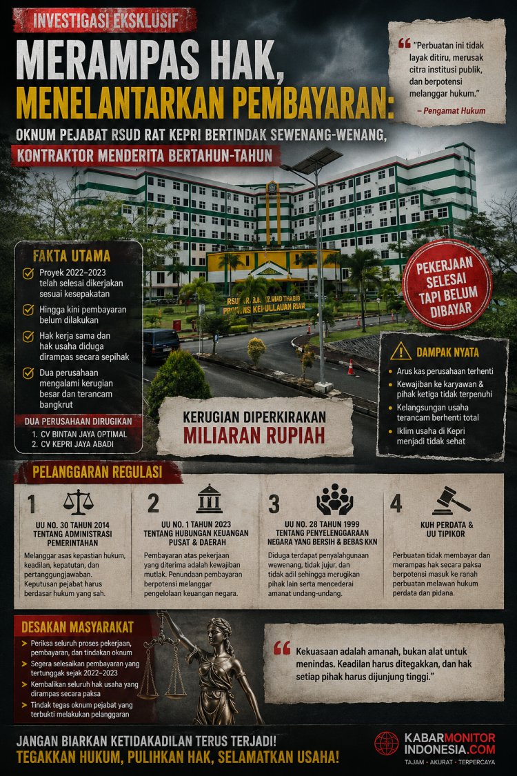 Merampas Hak, Menelantarkan Pembayaran: Oknum Pejabat RSUD RAT Kepri Bertindak Sewenang-wenang, Kontraktor Menderita Bertahun-tahun