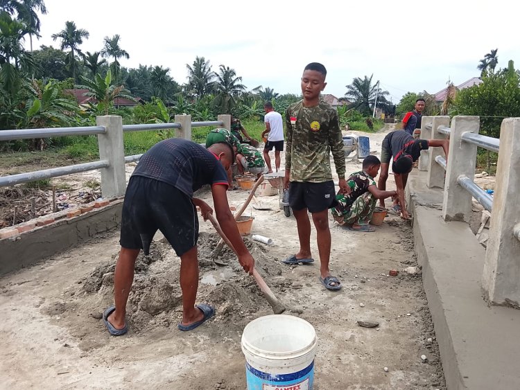 Kodim 0301/Pekanbaru Lanjutkan Pembangunan Wing Wall Jembatan Garuda Armco